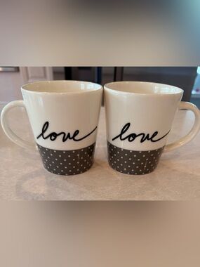 Ellen Degeneres White and Gray 'Love' Polka Dot Coffee Mugs